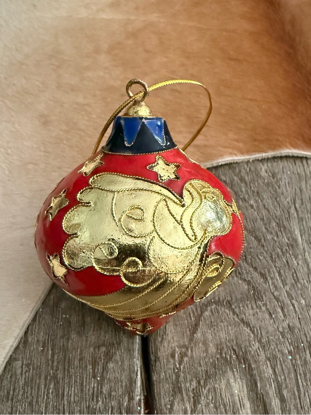 Cloisonné Festive Red and Gold Angel Star Christmas Ornament